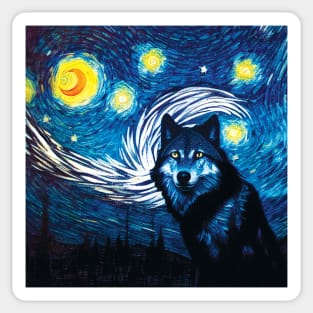 Wolf in a Starry Night Sky. Van Gogh Style Sticker